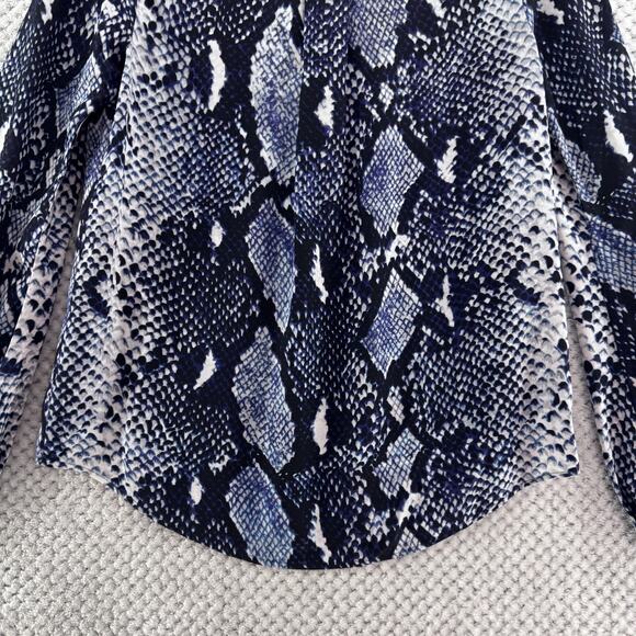 Diane von Furstenberg Top Womens 6 Black Snake Print Silk Hidden Button Front - Picture 9 of 15